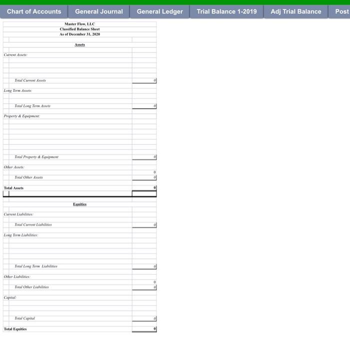 the Year- end Close at 12-31-2020. Subsequently post all Adjusting Entries to