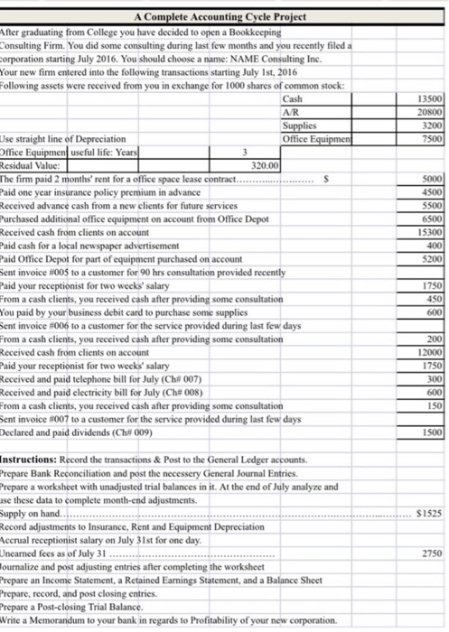t account for each entry A Complete Accounting Cycle Project After graduating