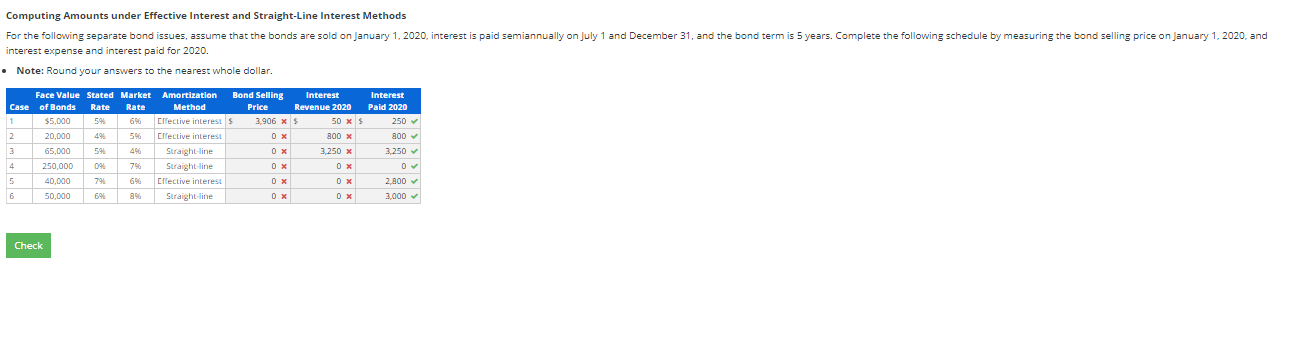  Computing Amounts under Effective Interest and Straight-Line Interest Methods For the