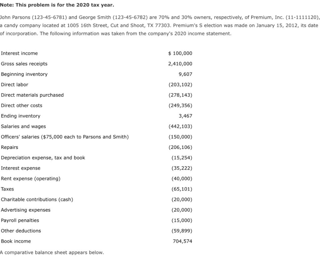 Note: This problem is for the 2020 tax year. John Parsons (123-45-6781)