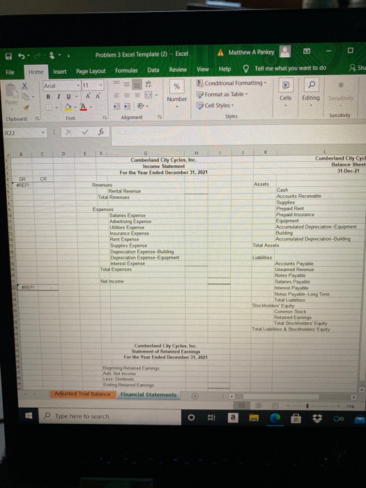  complete the financial statement using formulas in excel A Matthew A
