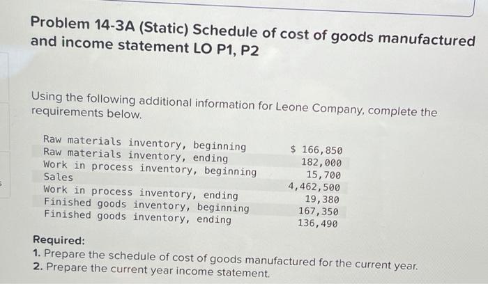 (Static) [The following information applies to the questions displayed below.] The following