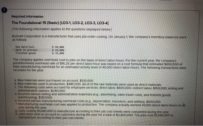  Required Information The Foundational 15 (Static) (LO3-1, LO3-2, LO3-3, LO3-4) [The