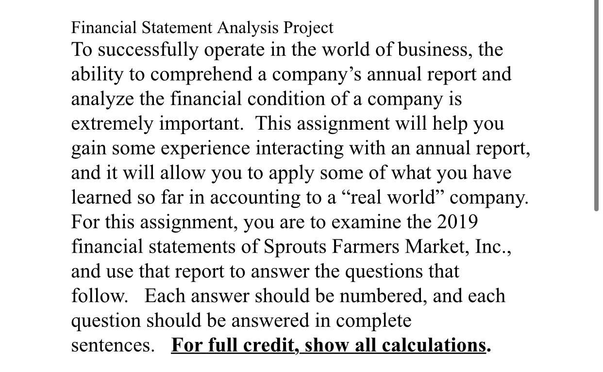 Financial Statement Analysis Project To successfully operate in the world of