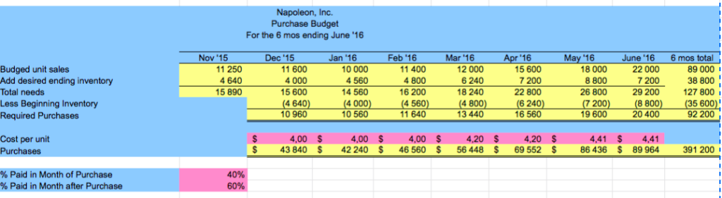budget, given the established pricing, inventory, receivable, payable, dividend and cash management