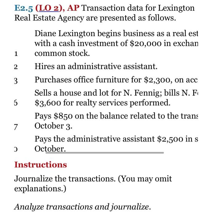 Purchases office furniture for $2 Sells a house and lot for N.