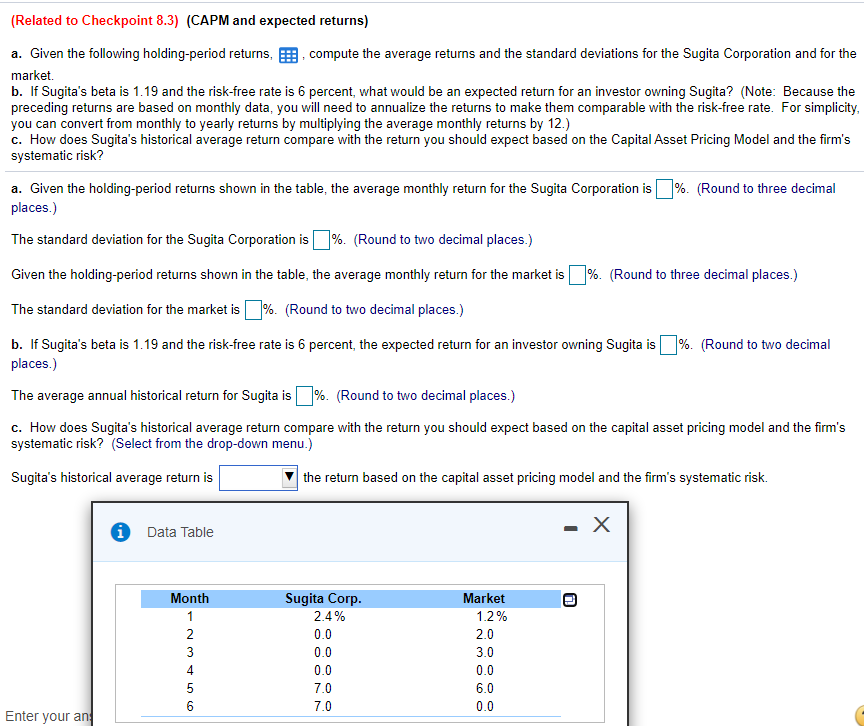 (Related to Checkpoint 8.3) (CAPM and expected returns) a. Given the