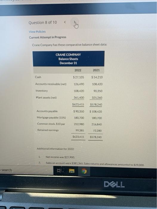 Question 8 of to t At tempt in Progress these CRANE COMPANY