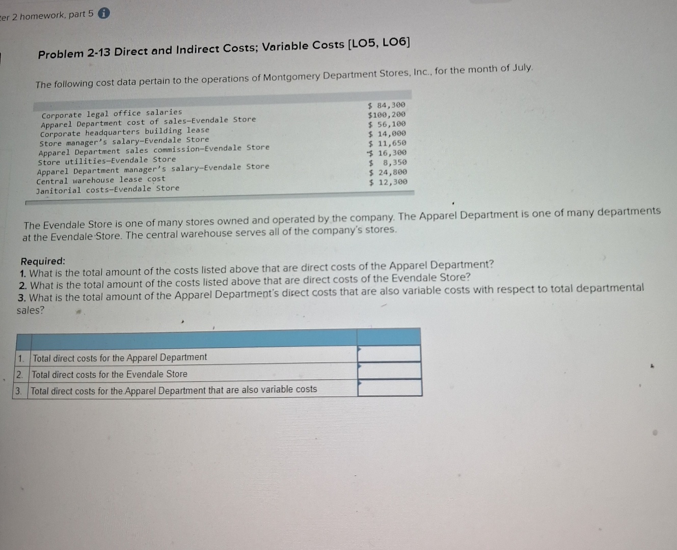  er 2 homework, part 5 (i) Problem 2-13 Direct and Indirect