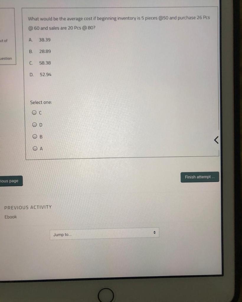  What would be the average cost if beginning inventory is 5