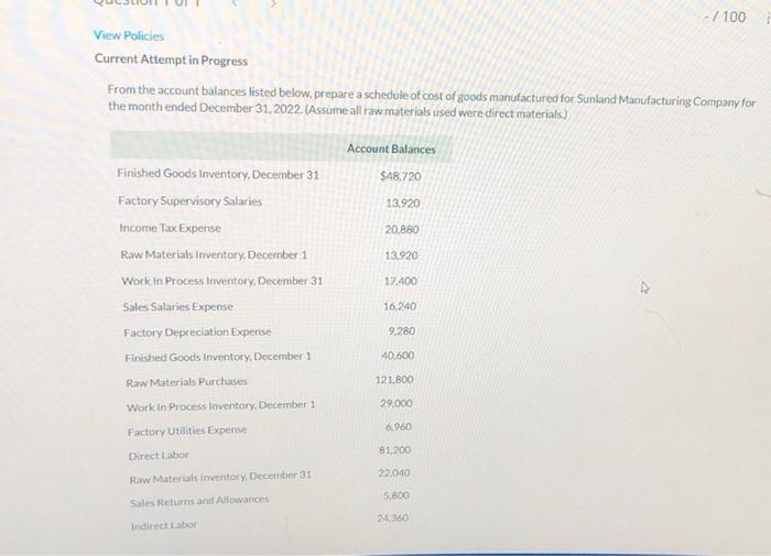  - / 100 View Policies Current Attempt in Progress From the
