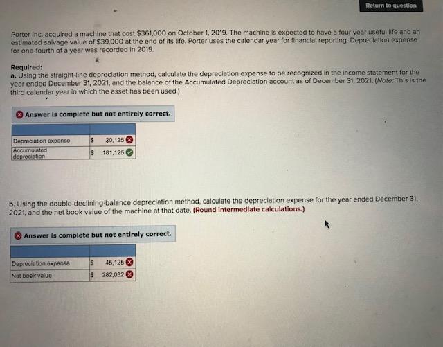please answer this problem and show steps. Return to question Porter Inc.