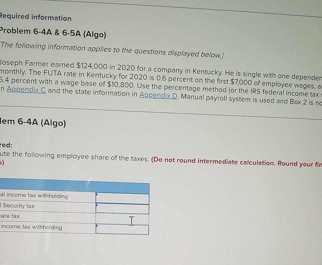 Please help me solve the problem. Required information Problem 6-4A &