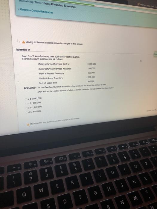  Hemaining Time: 1 hour, 48 minutes, 13 seconds Question Completion Status: