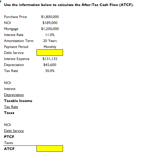 USE EXCEL please show formula Use the information below to calculate