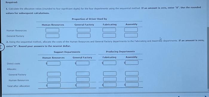 Company has two support departments, Human Resources and General Factory, and two