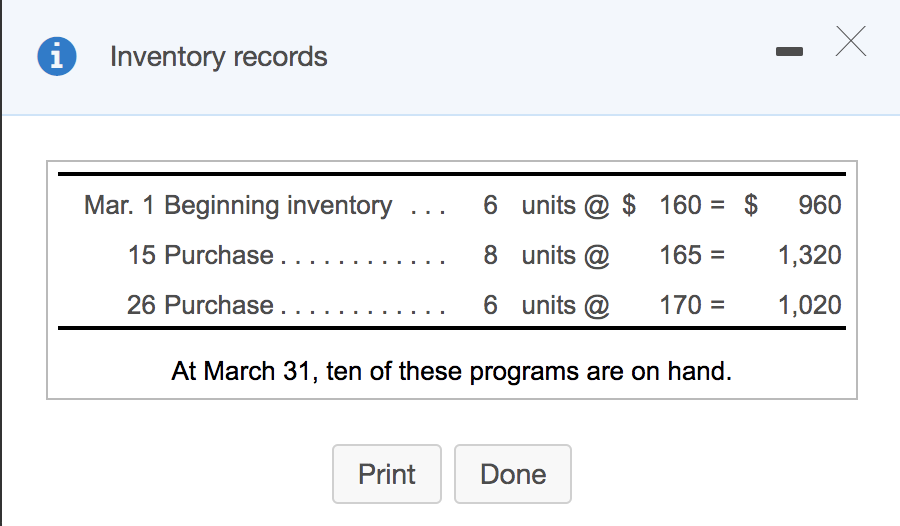  i X Inventory records 6 units @ $ 160 = $