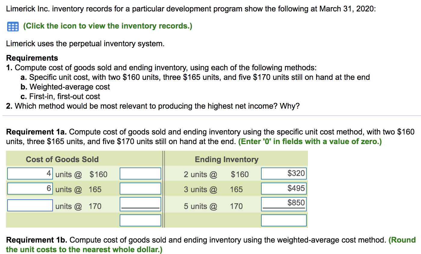 960 Mar. 1 Beginning inventory 15 Purchase ... 8 units @ 165