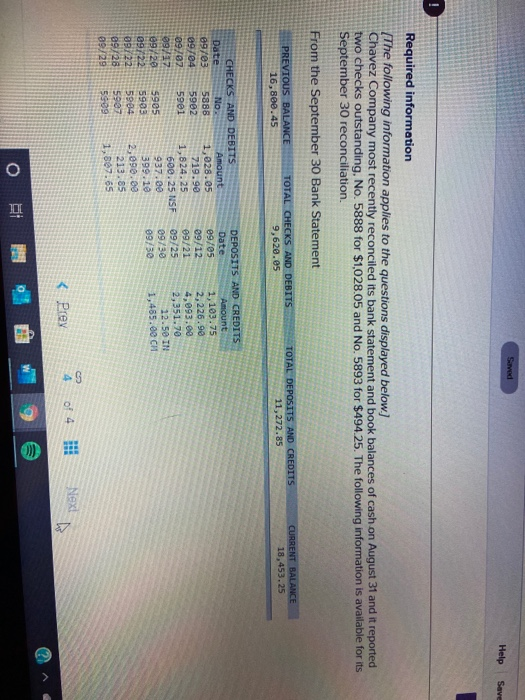 following information is available for its September 30 reconciliation. From the September