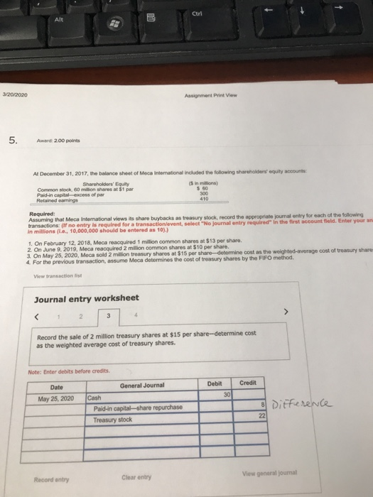  20/2000 Assignment Print View A2.00 Al December 31, 2017. The balance