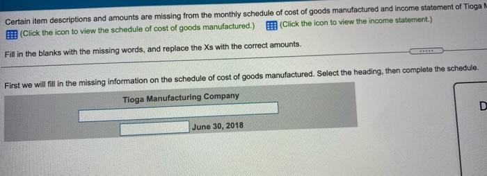  Certain item descriptions and amounts are missing from the monthly schedule