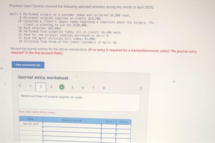 please explain Precision Laser Centres showed the following selected activities during the