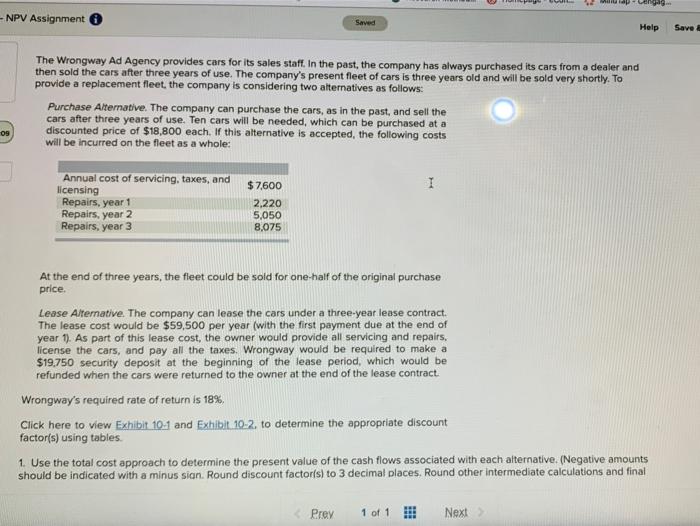  - NPV Assignment Sarved Help Save The Wrongway Ad Agency provides