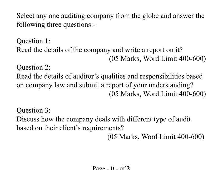  this is an assignment about audit compat Select any one auditing