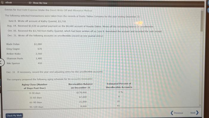  please help eBook Show Me How Entries for Bed Debt Expense