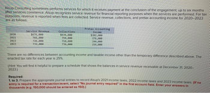  Alsup Consulting sometimes performs services for which it receives payment at