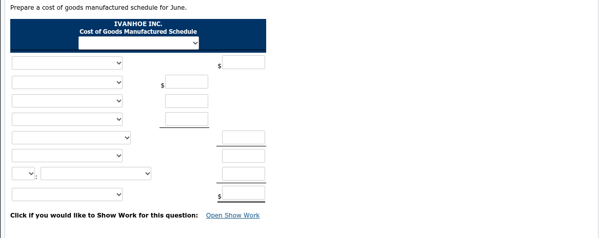 Subsidiary data for Work in Process Inventory on June 1 are as