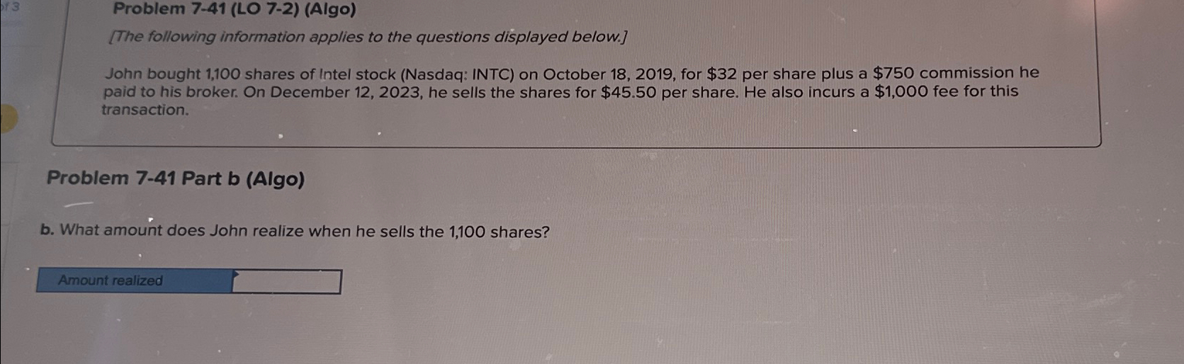  Problem 7-41(LO 7-2)(Algo) [The following information applies to the questions displayed