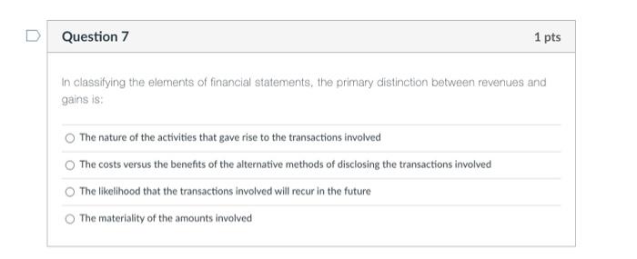1 pts Changing the method of inventory valuation should be reported in