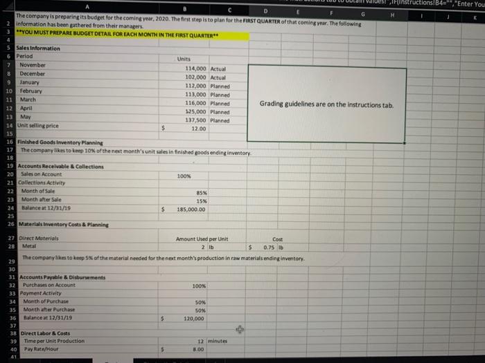 partial Master Budget. You must use Excel to complete this project. You