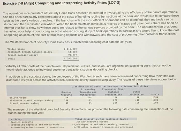  Exercise 7-8 (Algo) Computing and Interpreting Activity Rates (L07-3) The operations