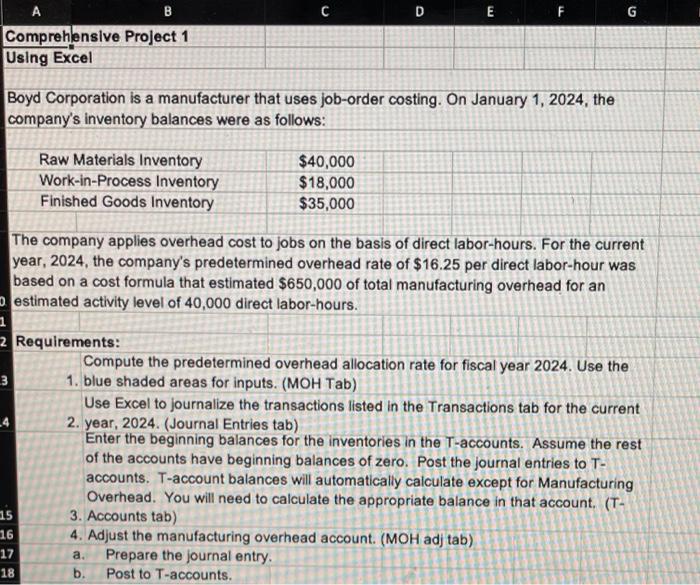  B C D E F G A Comprehensive Project 1 Using