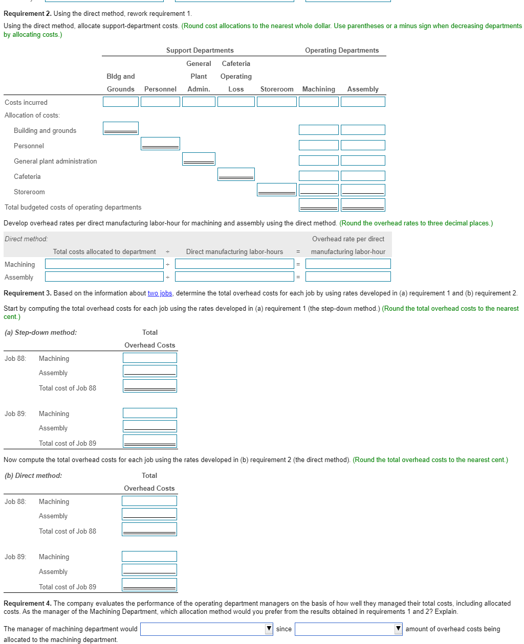 departments: Machining Assembly Total for support and operating departments 1,075 $ rating
