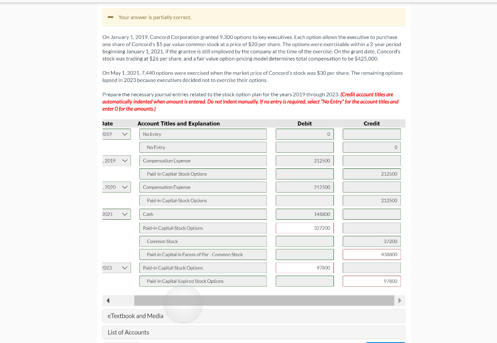 Your answer is partially correct. . On January 1, 2019, Concord