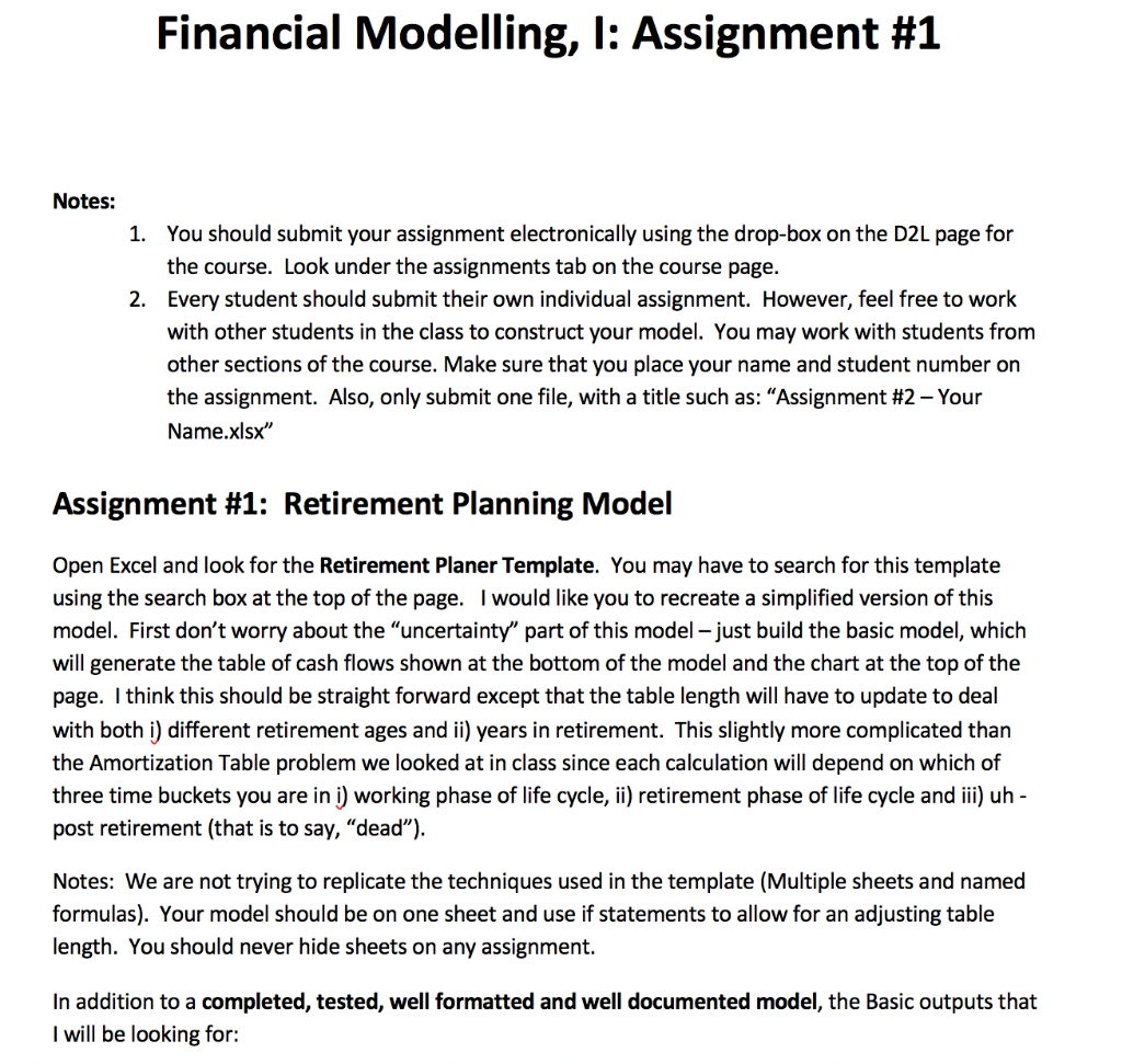 Attach an excel file please Financial Modelling, I: Assignment #1 Notes: 1.
