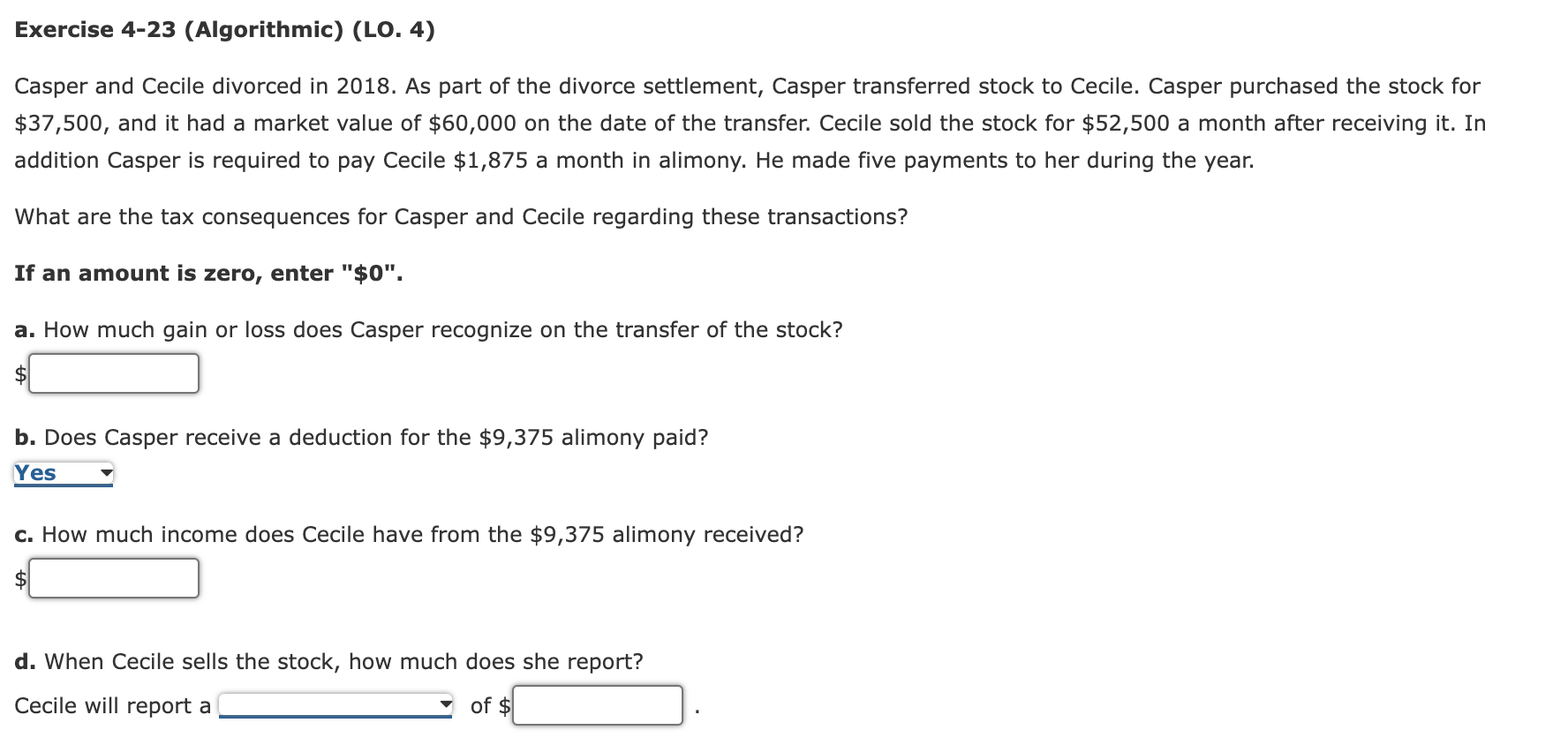 4-22 (Algorithmic) (LO. 3) Simba and Zola are married but file separate