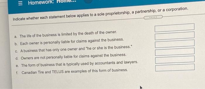  Homewo ... Indicate whether each statement below applies to a sole