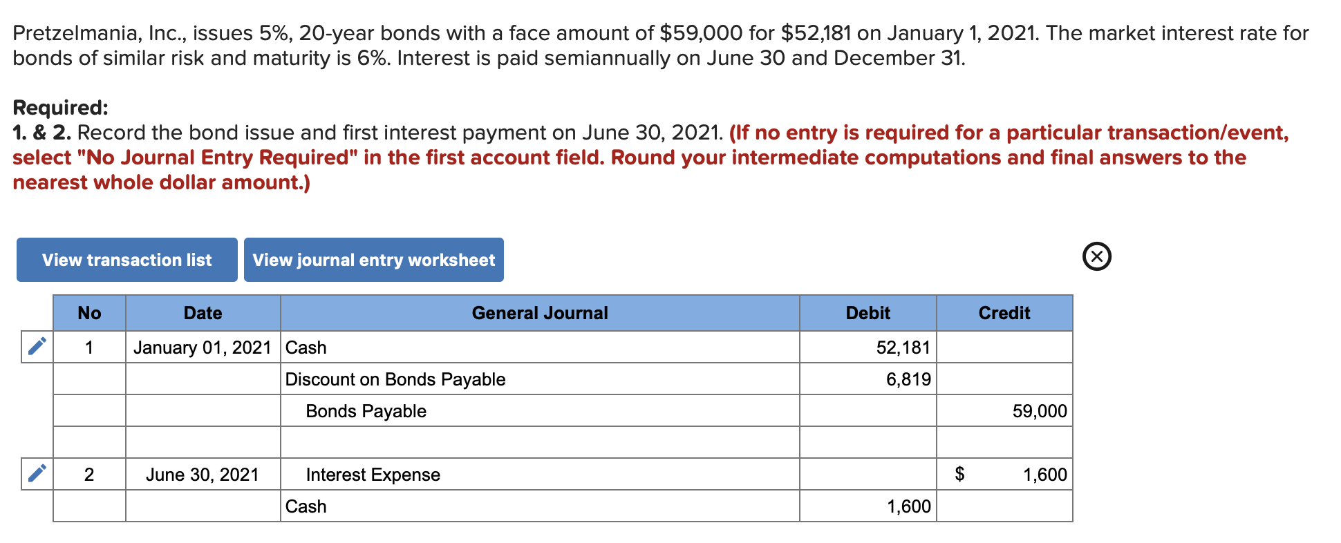 Pretzelmania, Inc., issues 5%, 20-year bonds with a face amount of
