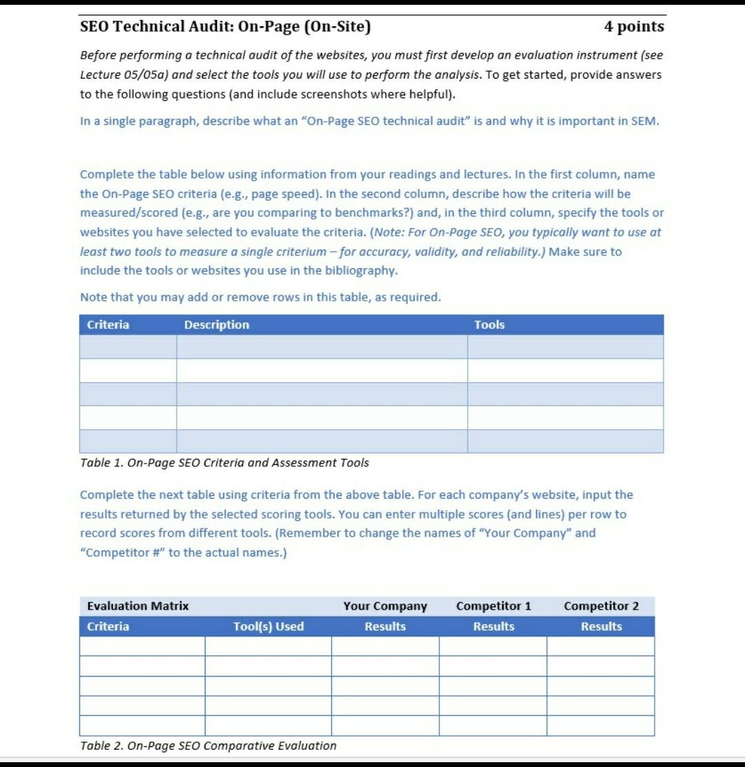 SEO Technical Audit: On-Page (On-Site) 4 points Before performing a technical