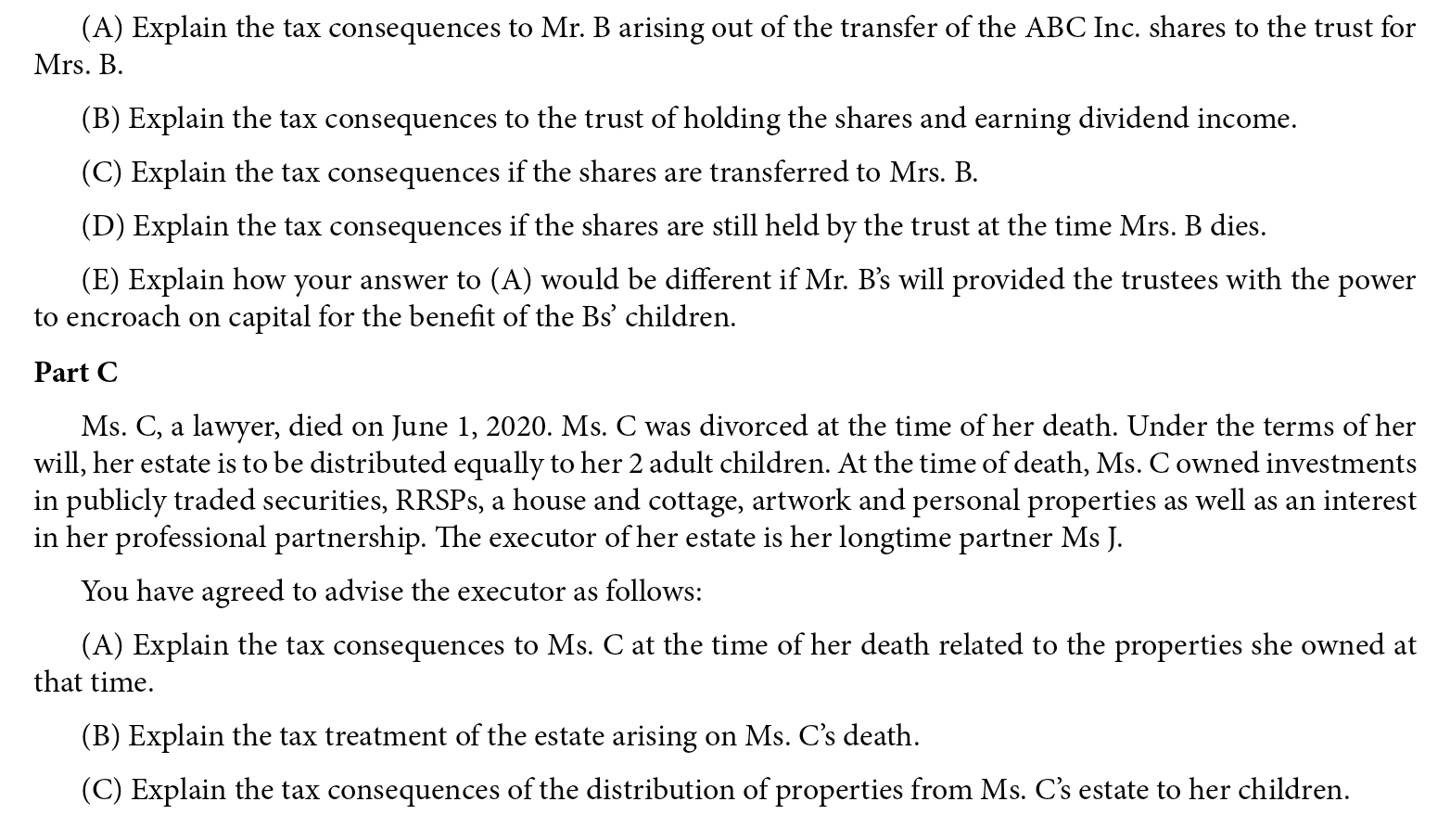 Problem 5 Part A For each of the following trusts settled by