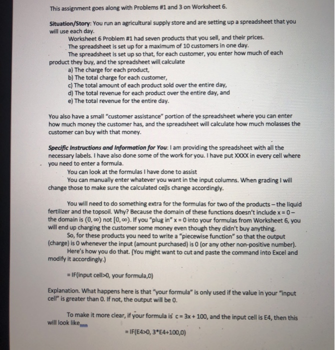 a spreadsheet that you will use each day. Worksheet 6 Problem #1