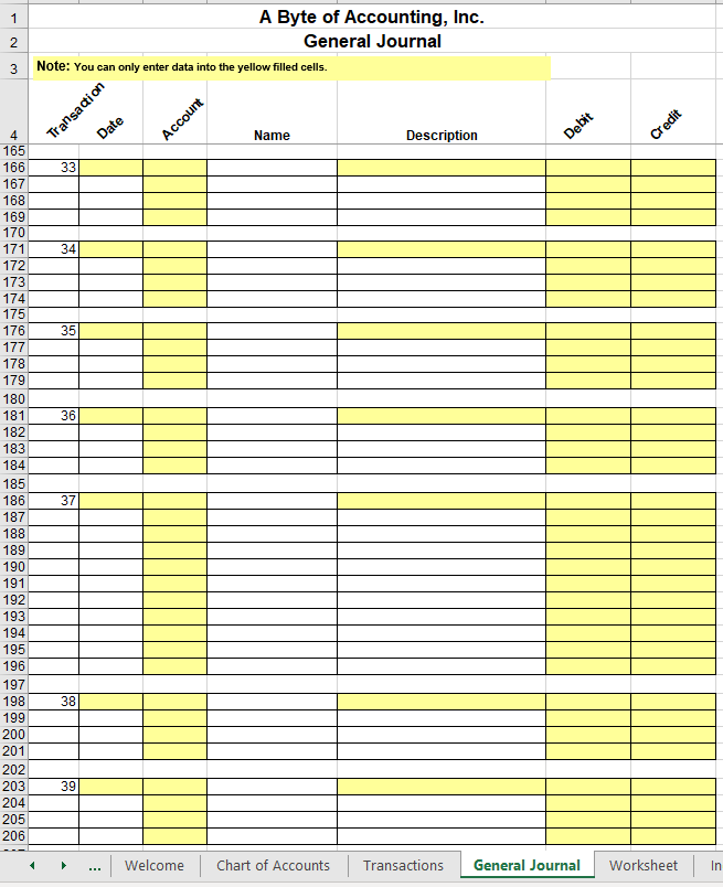 Accounting, Inc. General Journal 3 Note: You can only enter data into