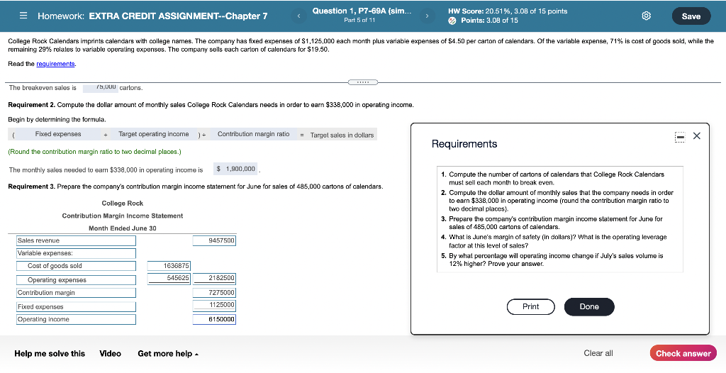  E Homework: EXTRA CREDIT ASSIGNMENT--Chapter 7 Question 1, P7-69A (sim... Part