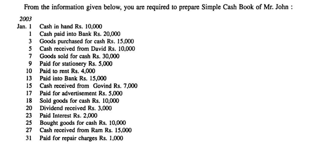  From the information given below, you are required to prepare Simple