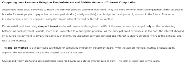 Comparing Loan Payments Using the Simple-Interest and Add-On Methods of Interest