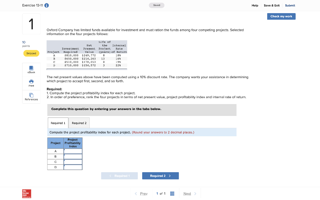 Exercise 13-11 Saved Help Save & Exit Submit Check my work